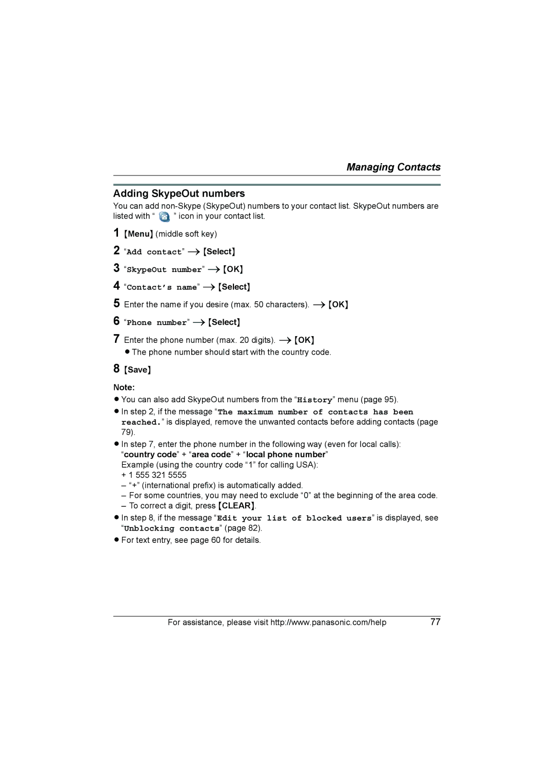 Panasonic KX WP1050 operating instructions Adding SkypeOut numbers, Phone number iSelect, Save 