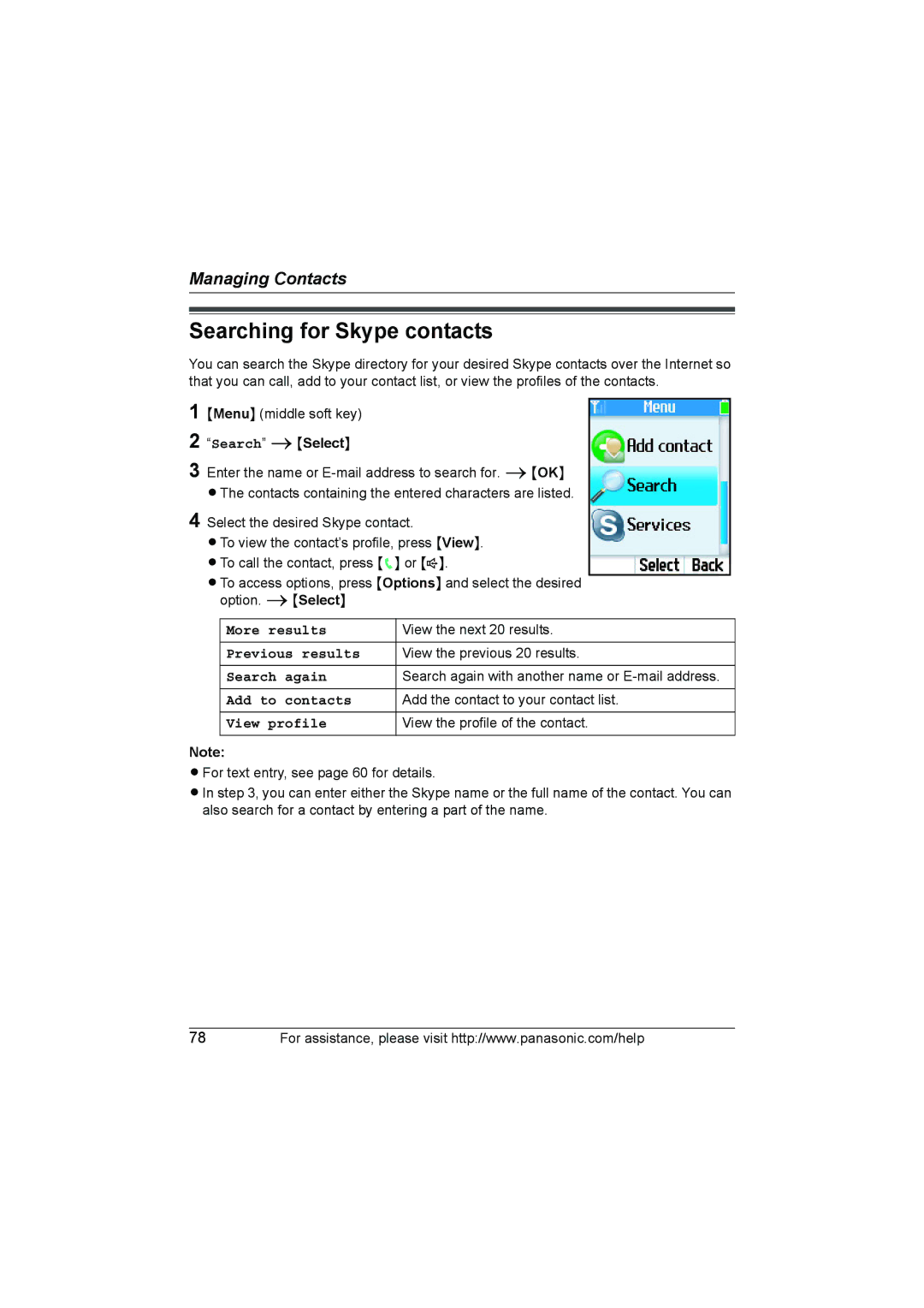 Panasonic KX WP1050 operating instructions Searching for Skype contacts 