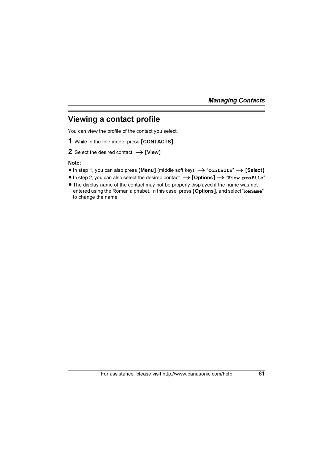 Panasonic KX WP1050 operating instructions Viewing a contact profile 