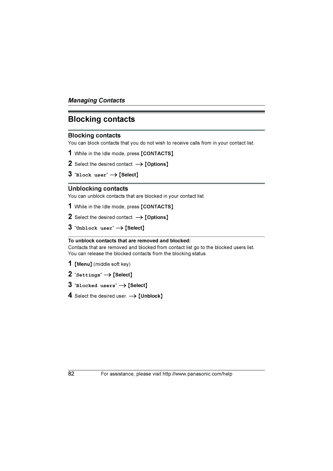 Panasonic KX WP1050 operating instructions Blocking contacts, Unblocking contacts 