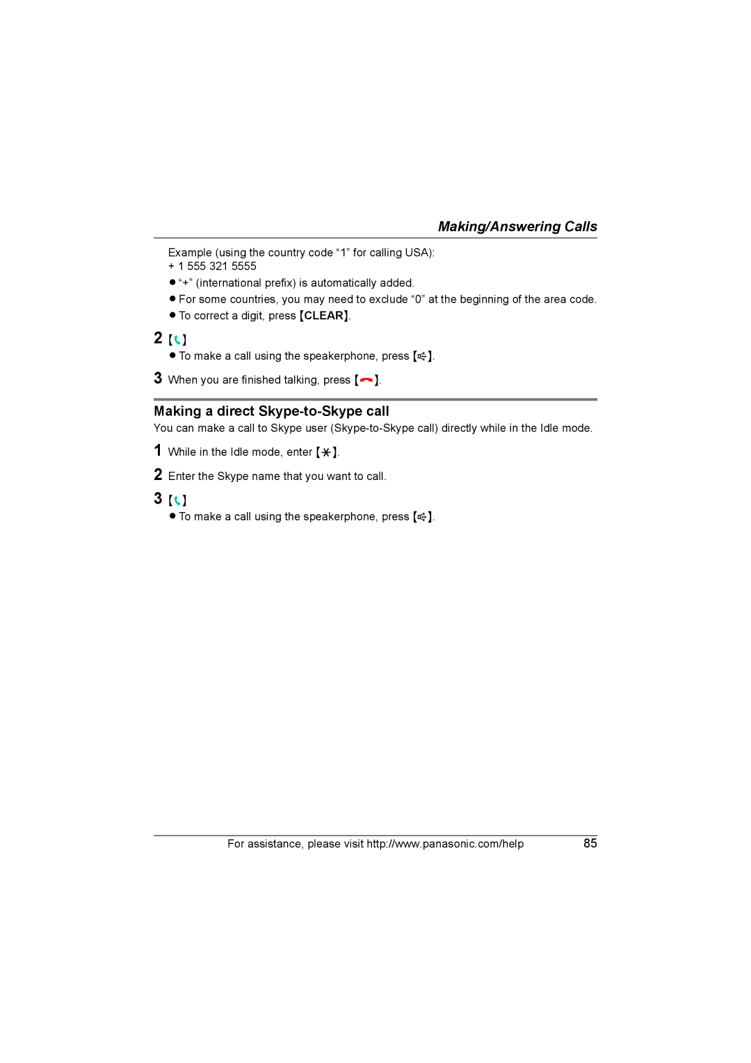 Panasonic KX WP1050 operating instructions Making a direct Skype-to-Skype call 