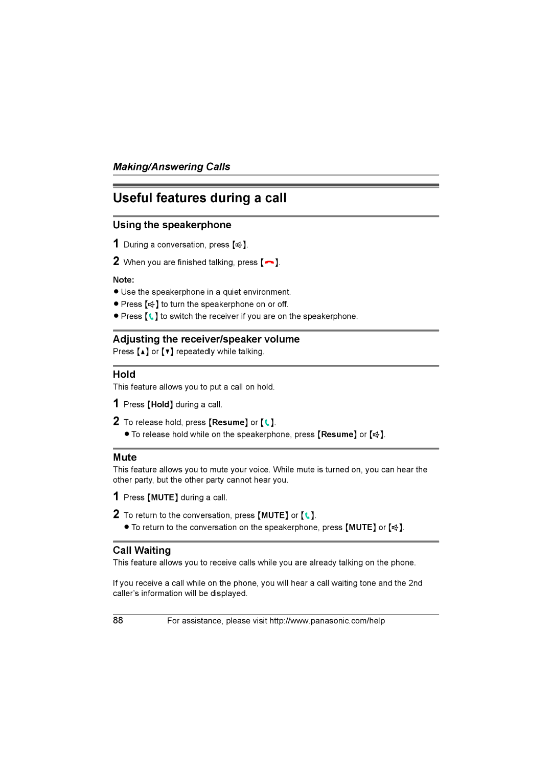 Panasonic KX WP1050 operating instructions Useful features during a call 