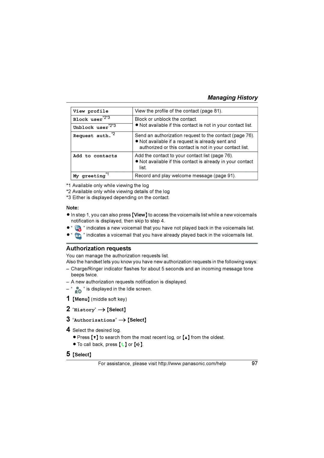 Panasonic KX WP1050 operating instructions Authorization requests 