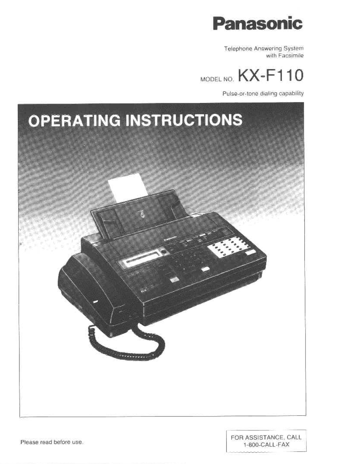 Panasonic KXF110 manual 