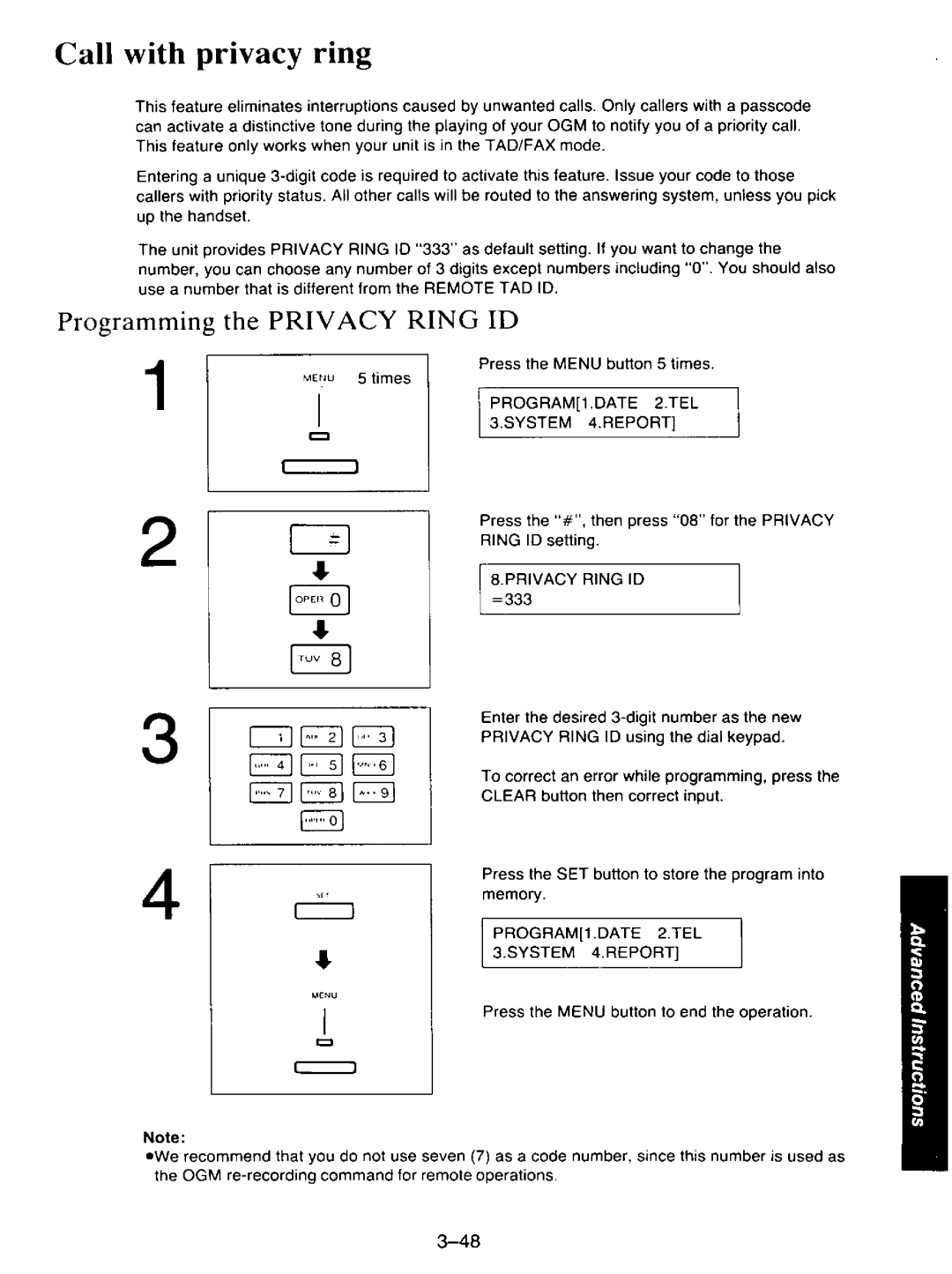 Panasonic KXF110 manual 