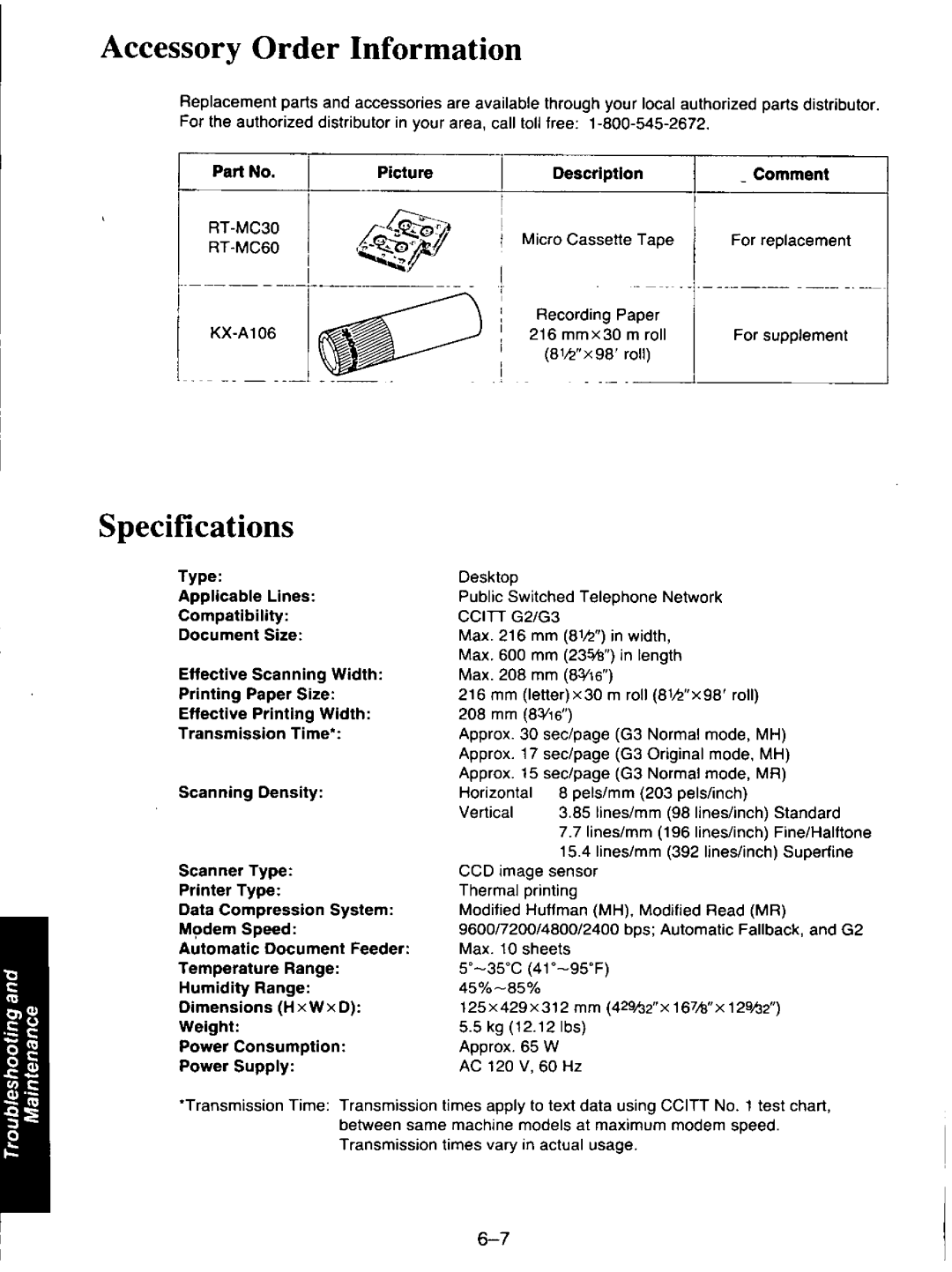 Panasonic KXF110 manual 