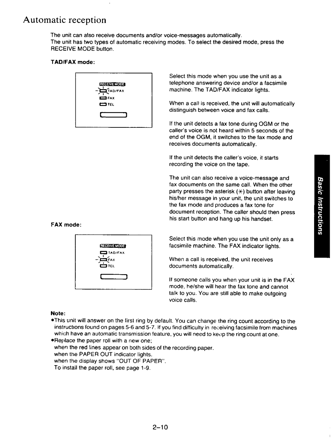 Panasonic KXF110 manual 