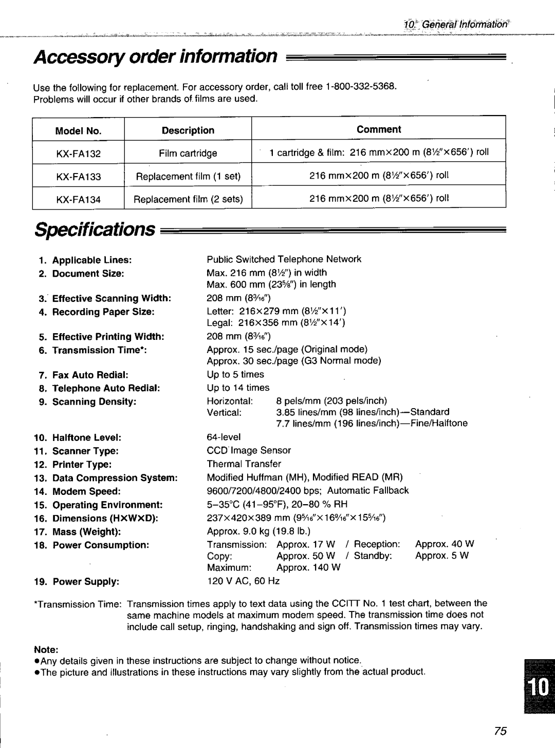 Panasonic KXF1100 manual 