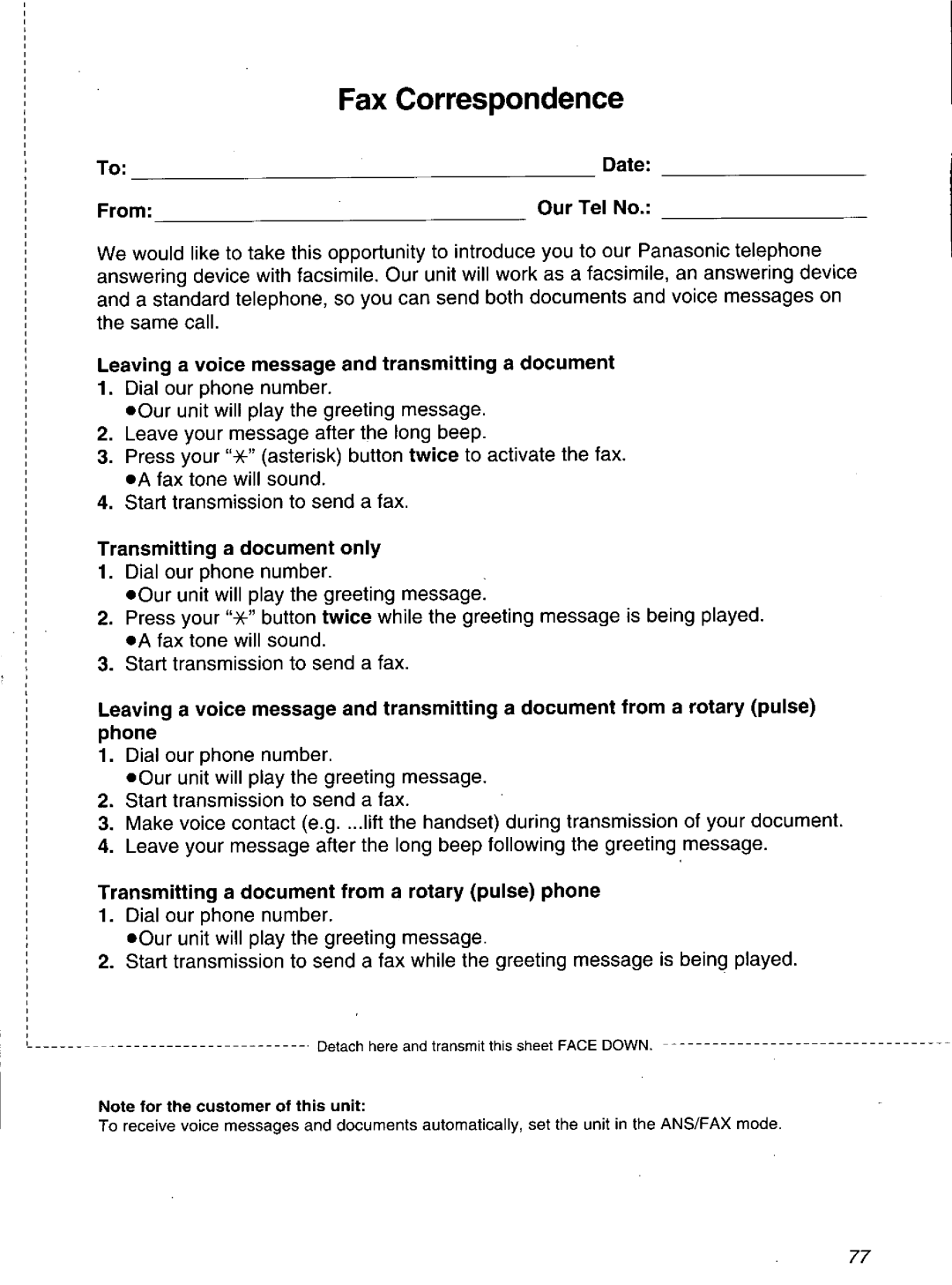 Panasonic KXF1100 manual 