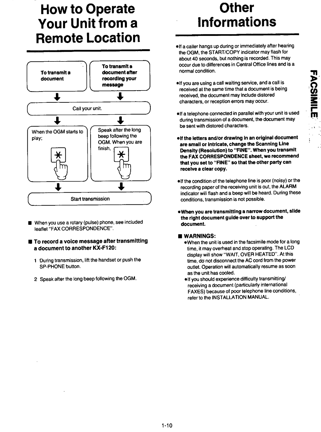 Panasonic KXF120 manual 