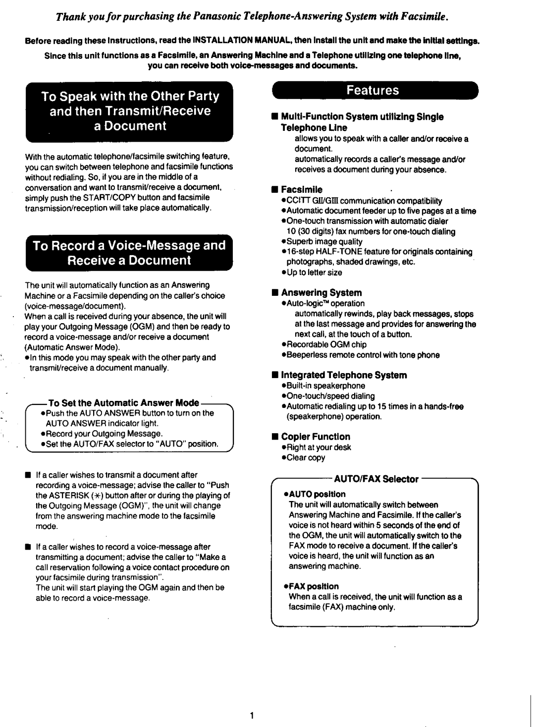 Panasonic KXF120 manual 