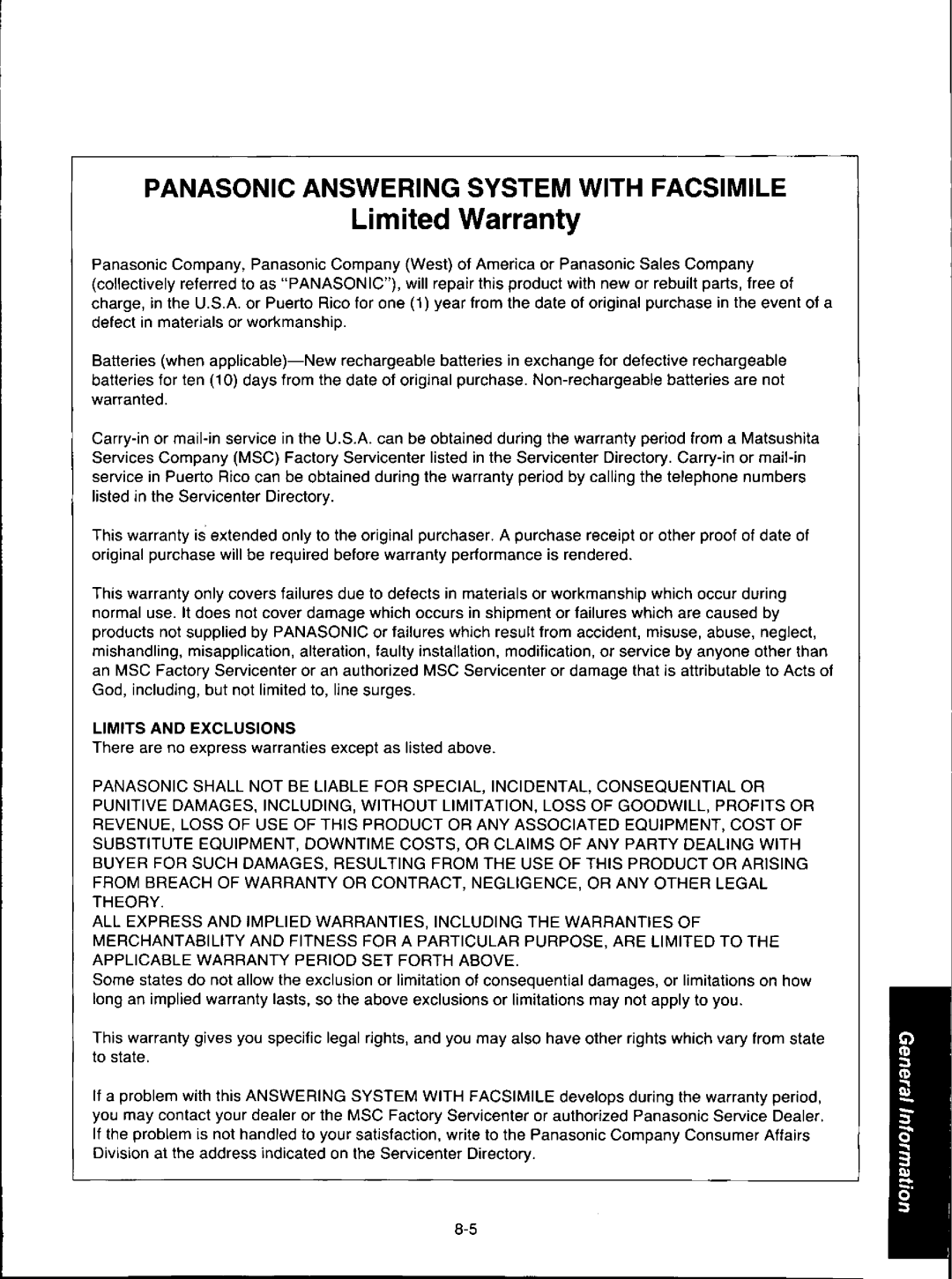 Panasonic KX-F280C, KXF280 manual 