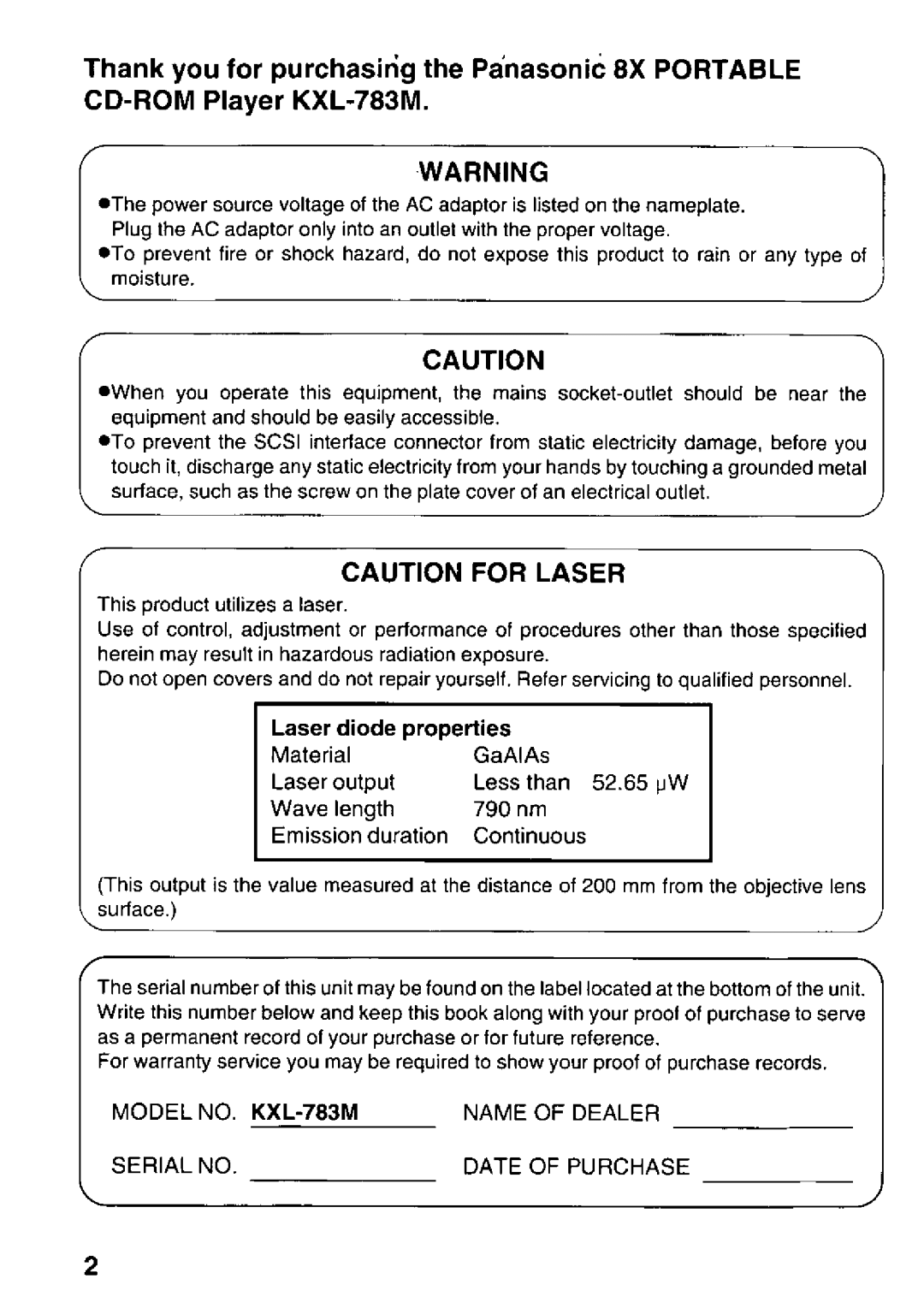 Panasonic KXL-783M manual 