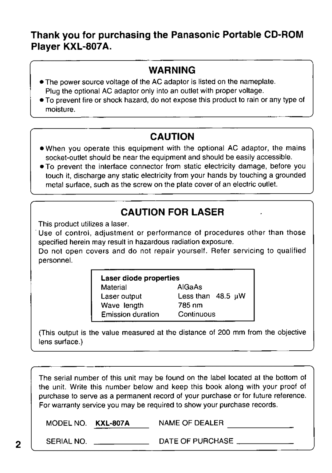 Panasonic KXL-807A manual 
