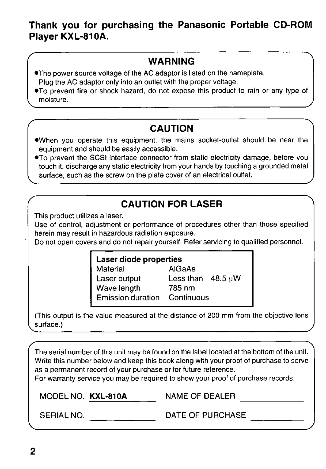 Panasonic KXL-810A manual 