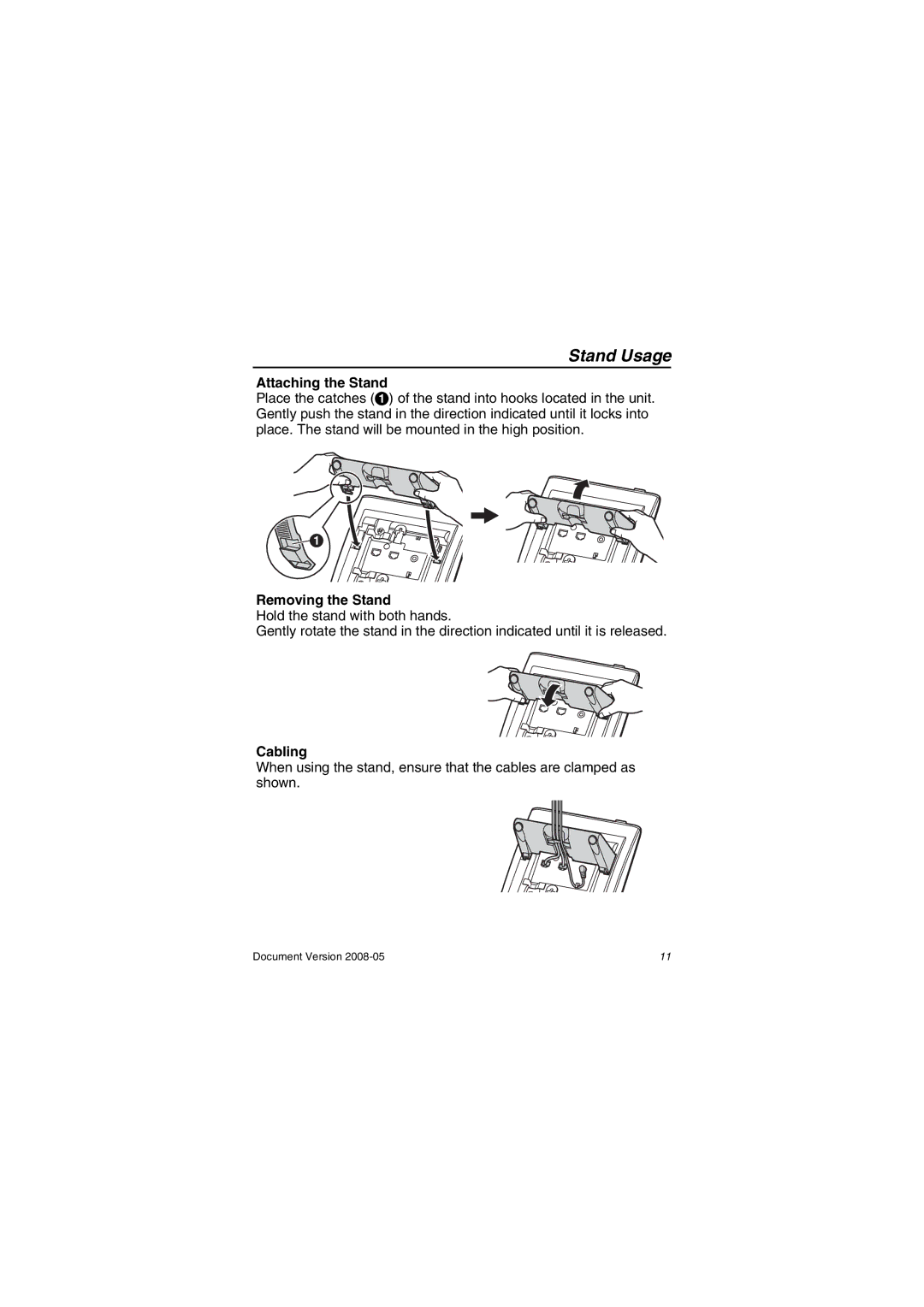 Panasonic KXNT321 manual Stand Usage, Attaching the Stand, Removing the Stand, Cabling 