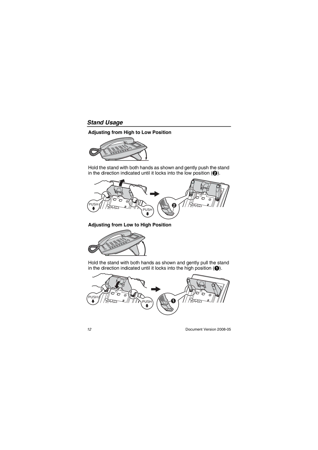 Panasonic KXNT321 manual Adjusting from High to Low Position, Adjusting from Low to High Position 