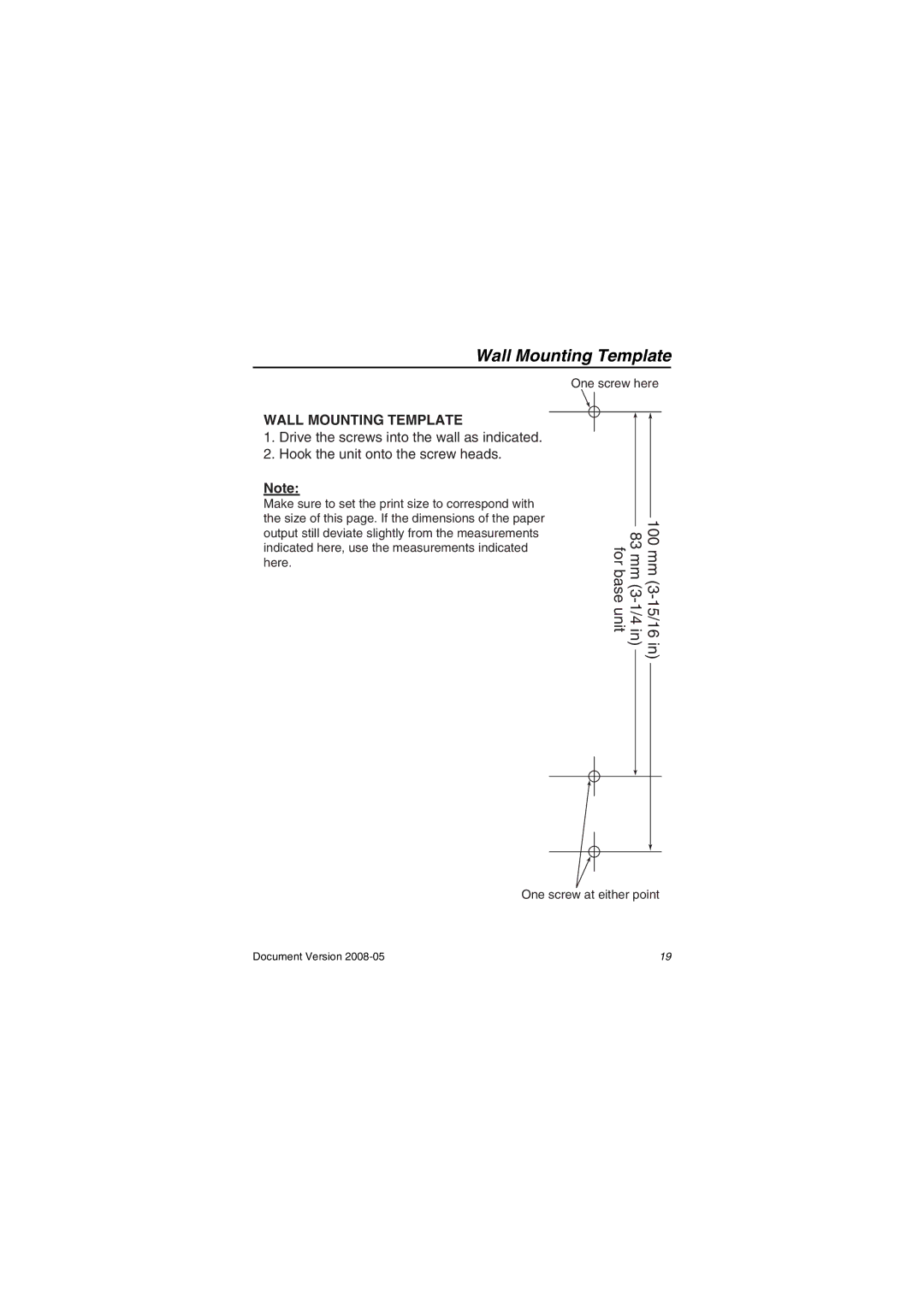 Panasonic KXNT321 manual Wall Mounting Template 