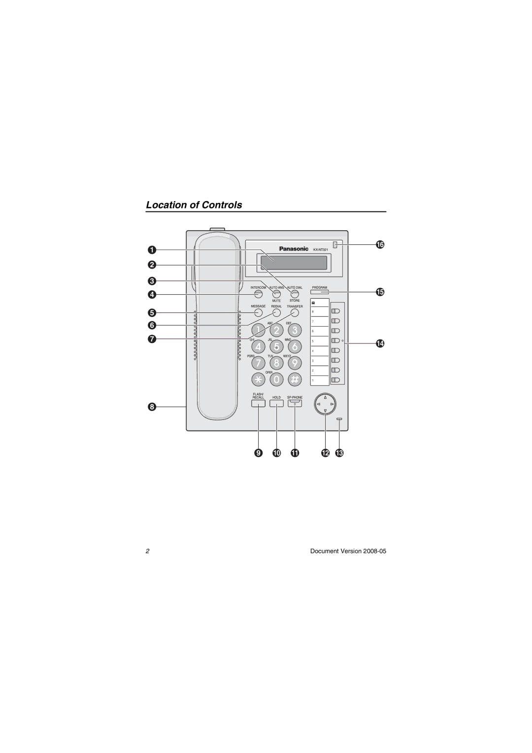 Panasonic KXNT321 manual Location of Controls 