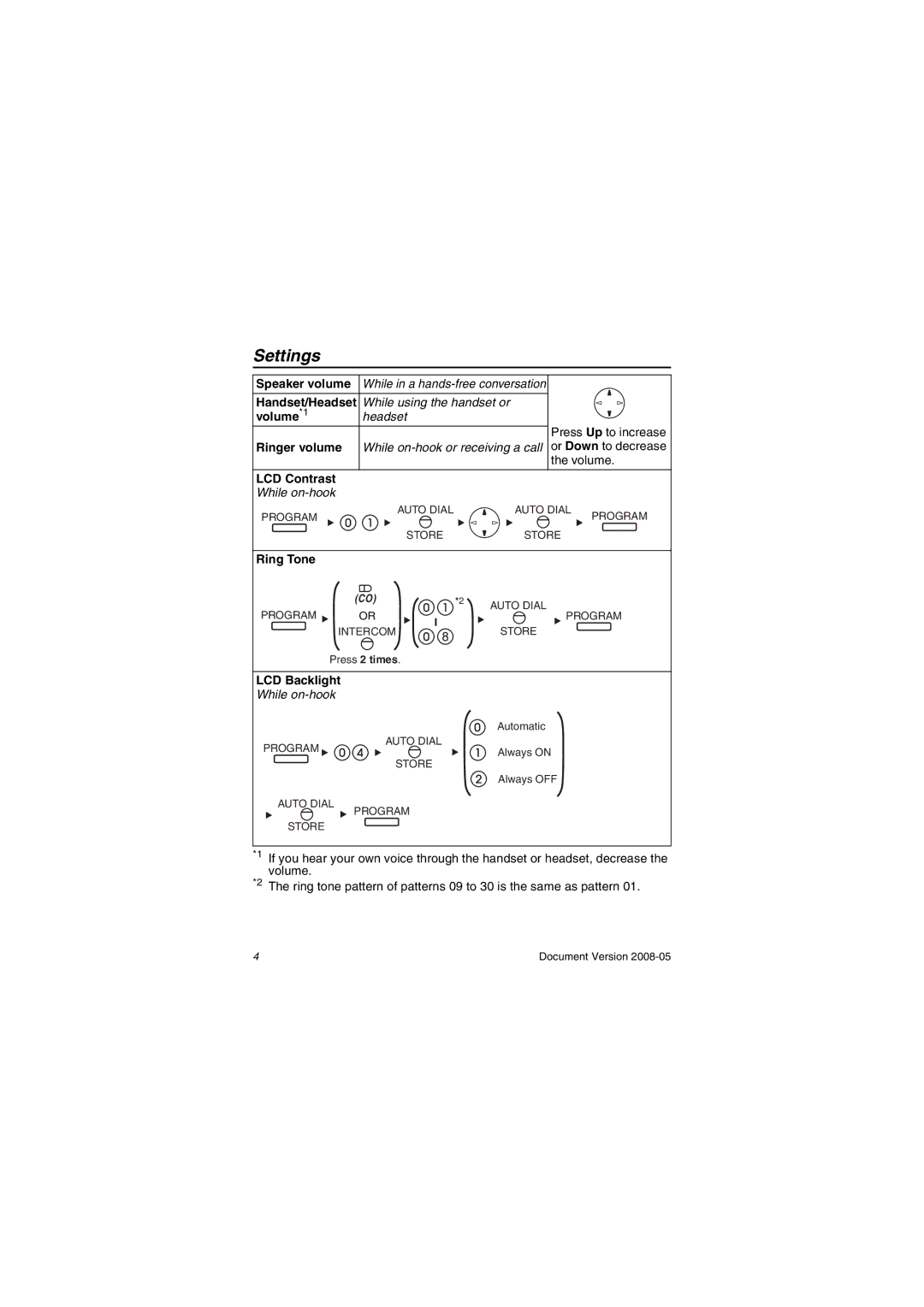 Panasonic KXNT321 manual Settings 