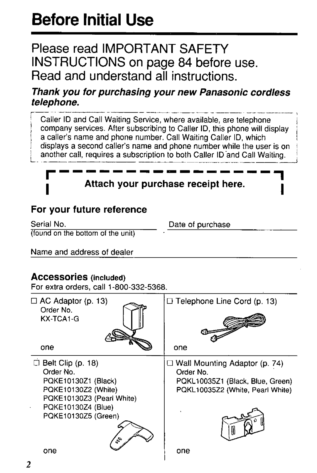 Panasonic KXTC1743F, KXTC1743PW, KXTC1743G, KX-TC1743W, KX-TC1743B manual 