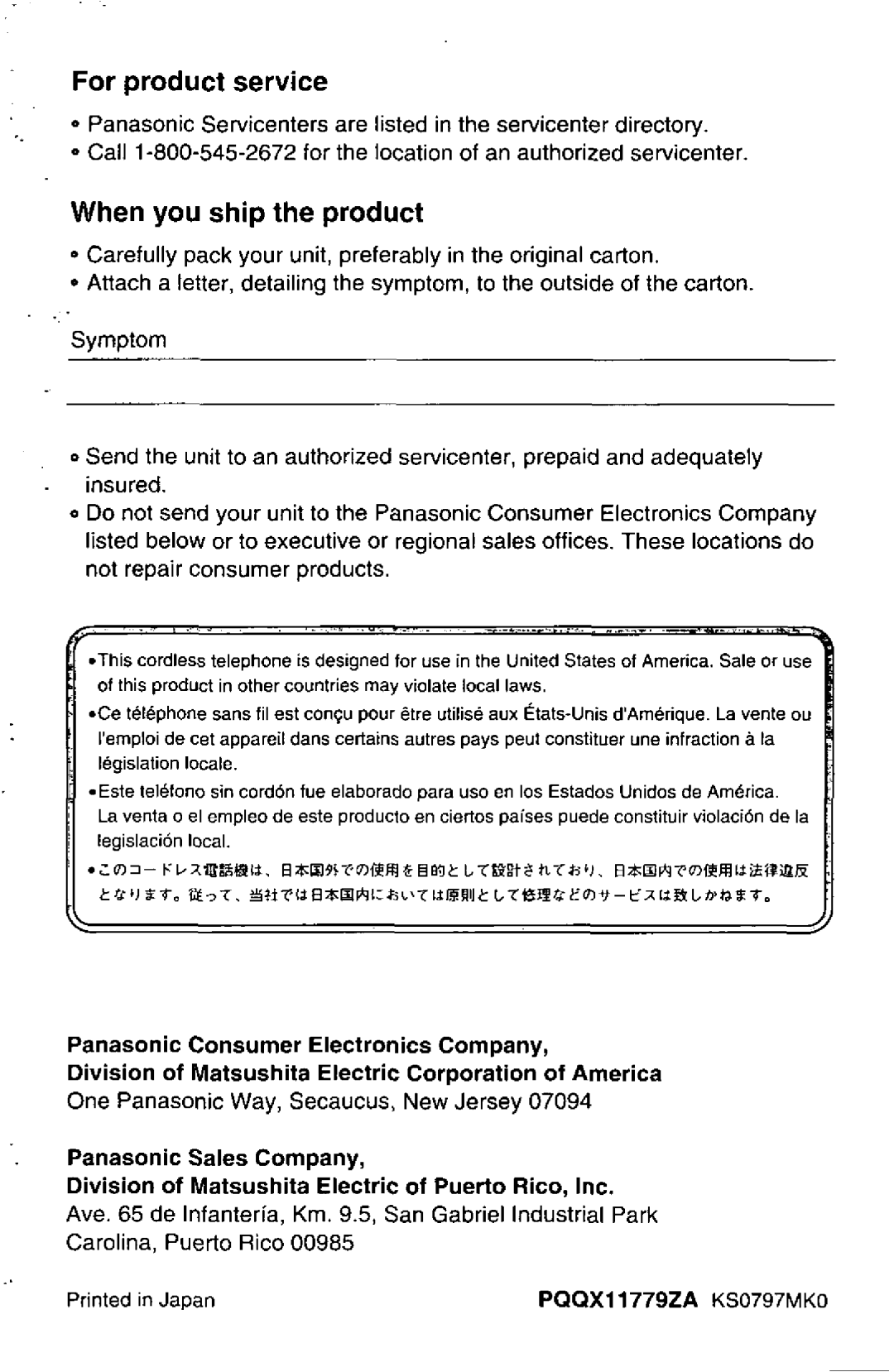 Panasonic KXTCC912B manual 