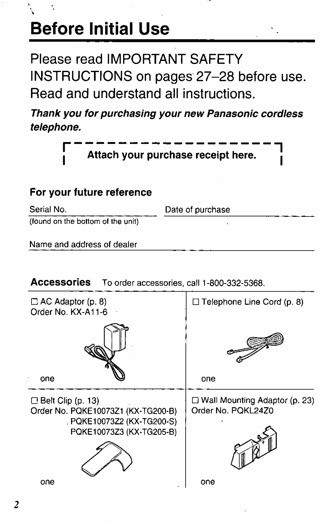 Panasonic KXTG205B, KXTG200B, KXTG200S manual 