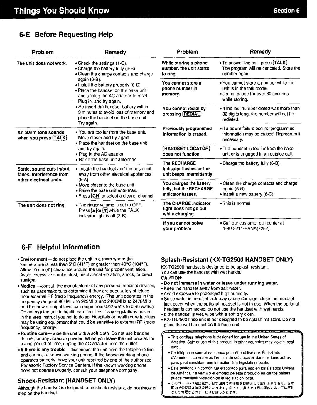 Panasonic KX-TG2500B, KXTG2500S, KX-TG2400B manual 