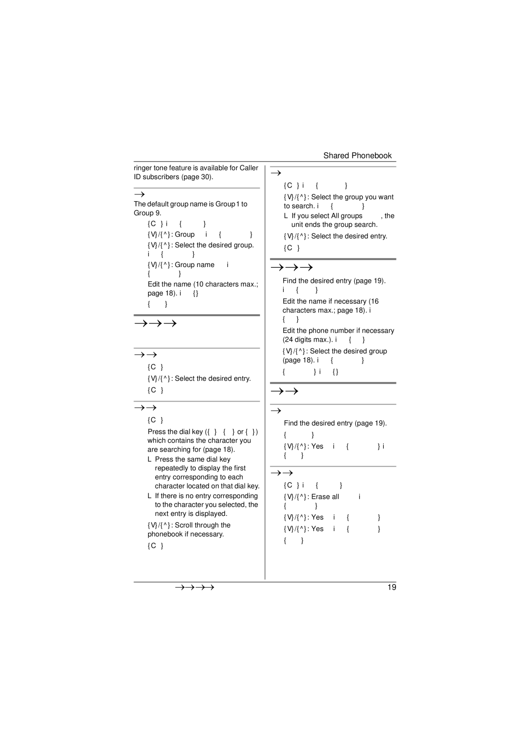 Panasonic KX-TG4034, KXTG4031B, KX-TG4053, KX-TG4052 Finding and calling a phonebook entry, Editing entries, Erasing entries 