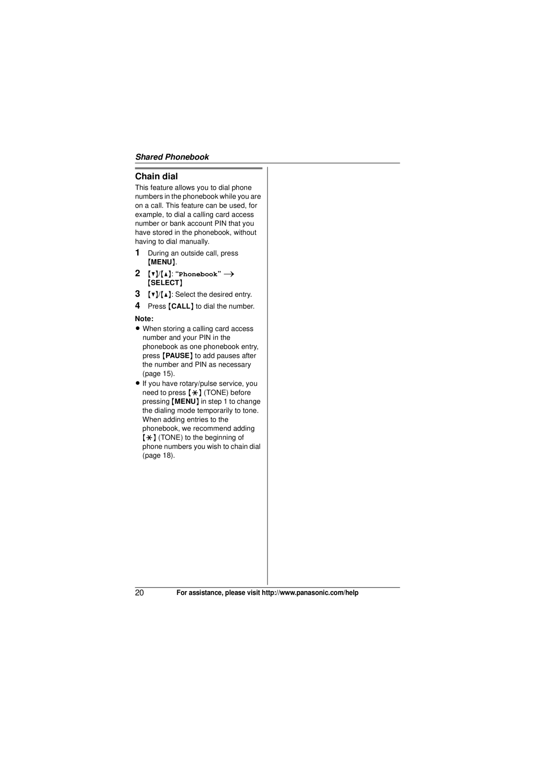 Panasonic KX-TG4054, KXTG4031B, KX-TG4053, KX-TG4052, KX-TG4034, KX-TG4032, KX-TG4031, KX-TG4033 operating instructions Chain dial 