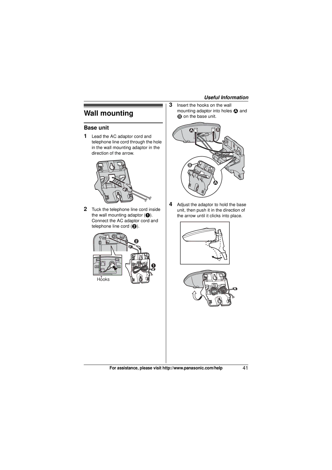 Panasonic KX-TG4053, KXTG4031B, KX-TG4052, KX-TG4034, KX-TG4054, KX-TG4032, KX-TG4031, KX-TG4033 Wall mounting, Base unit 