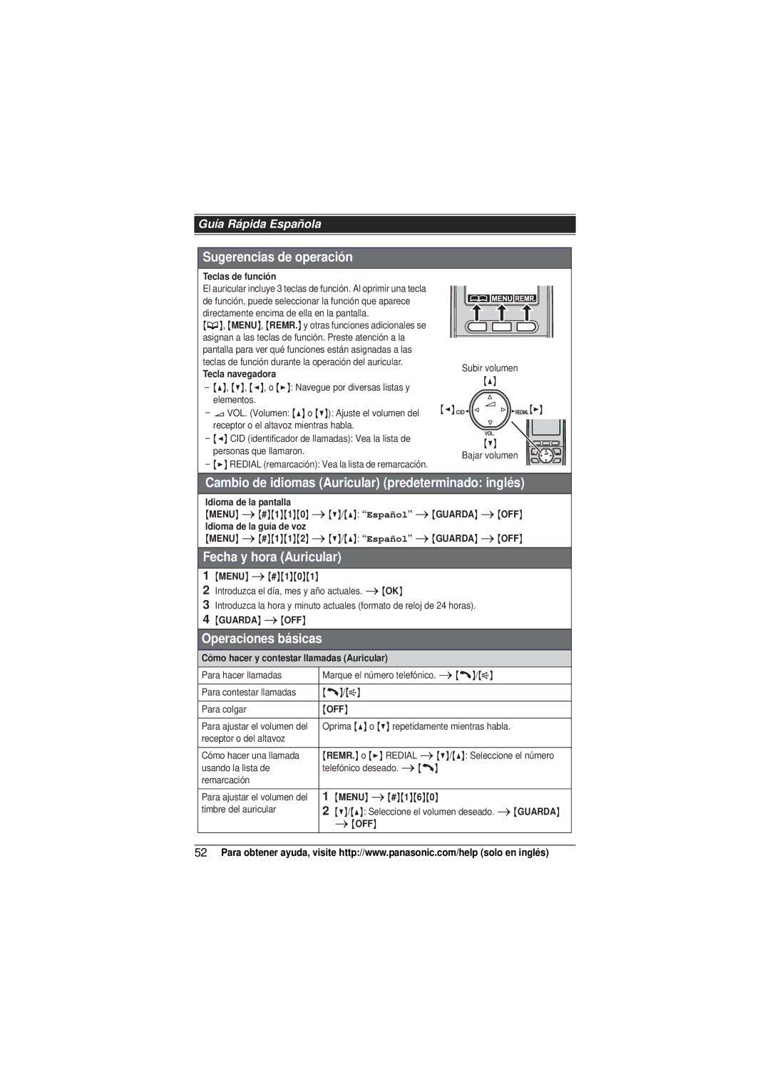 Panasonic KX-TG4054, KXTG4031B, KX-TG4053, KX-TG4052, KX-TG4034, KX-TG4032, KX-TG4031, KX-TG4033 Sugerencias de operación 