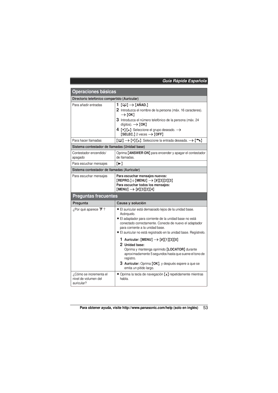 Panasonic KX-TG4032, KXTG4031B, KX-TG4053, KX-TG4052, KX-TG4034, KX-TG4054, KX-TG4031, KX-TG4033 Preguntas frecuentes 