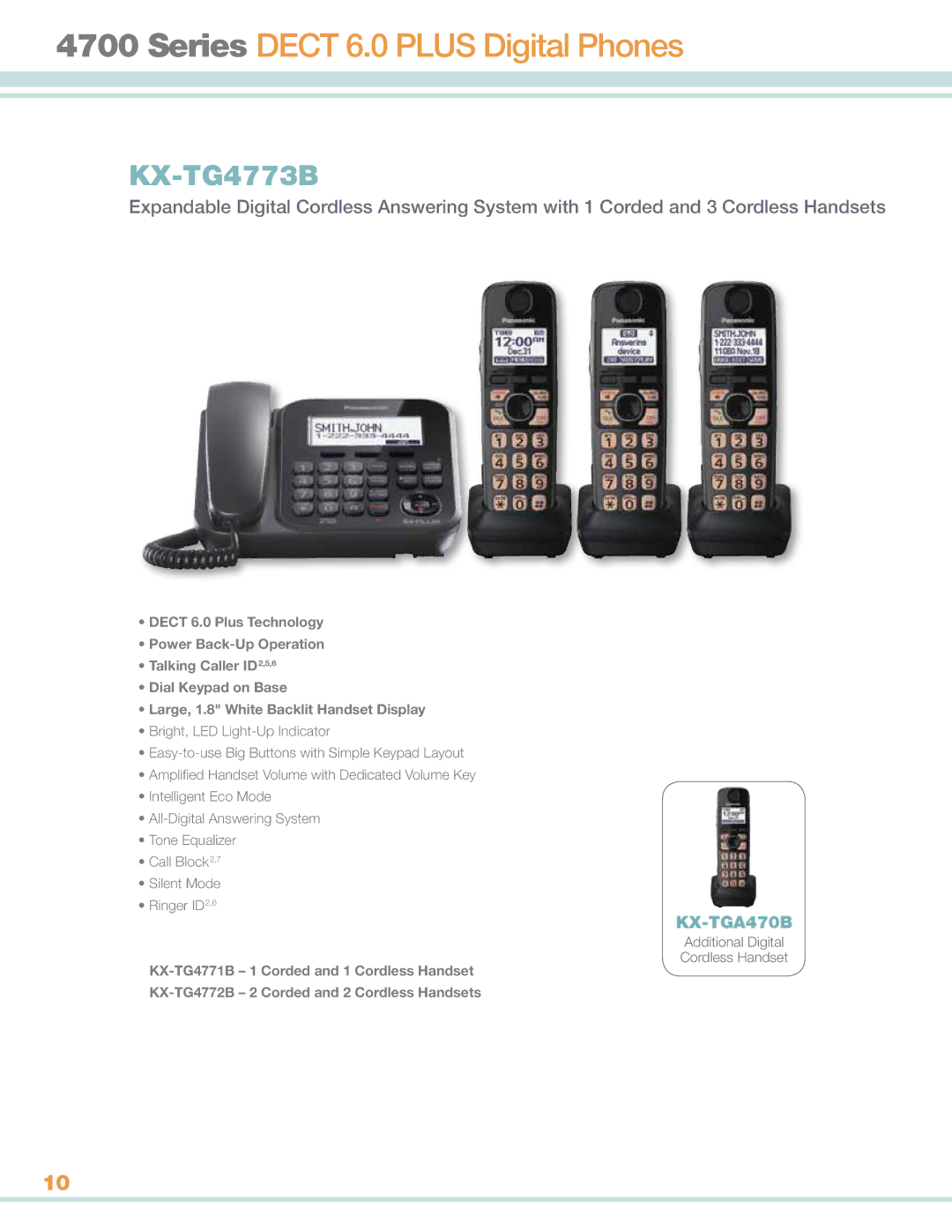 Panasonic KXTG4732B manual Series Dect 6.0 Plus Digital Phones, KX-TG4773B 