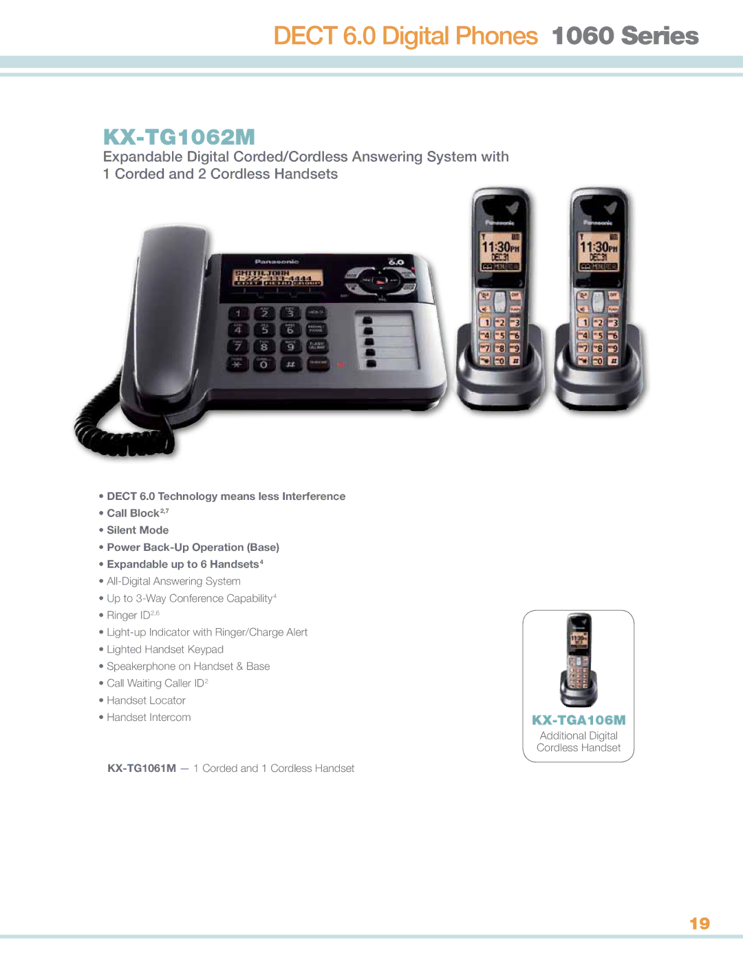 Panasonic KXTG4732B manual Dect 6.0 Digital Phones 1060 Series, KX-TG1062M 