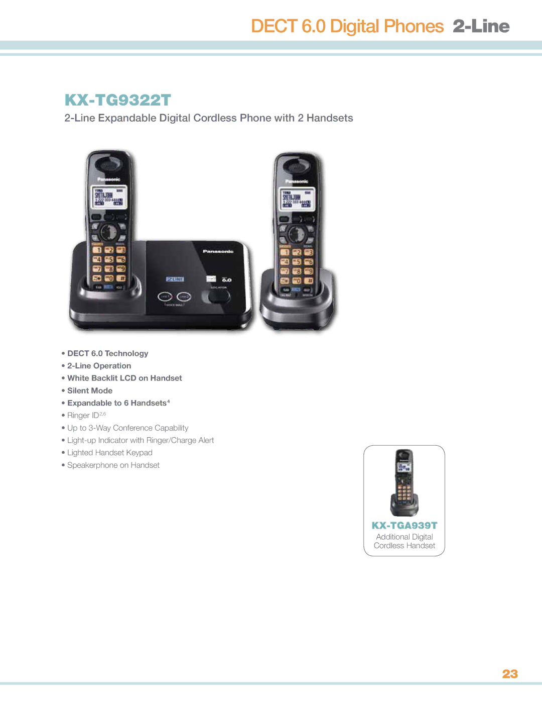 Panasonic KXTG4732B manual KX-TG9322T, Line Expandable Digital Cordless Phone with 2 Handsets 