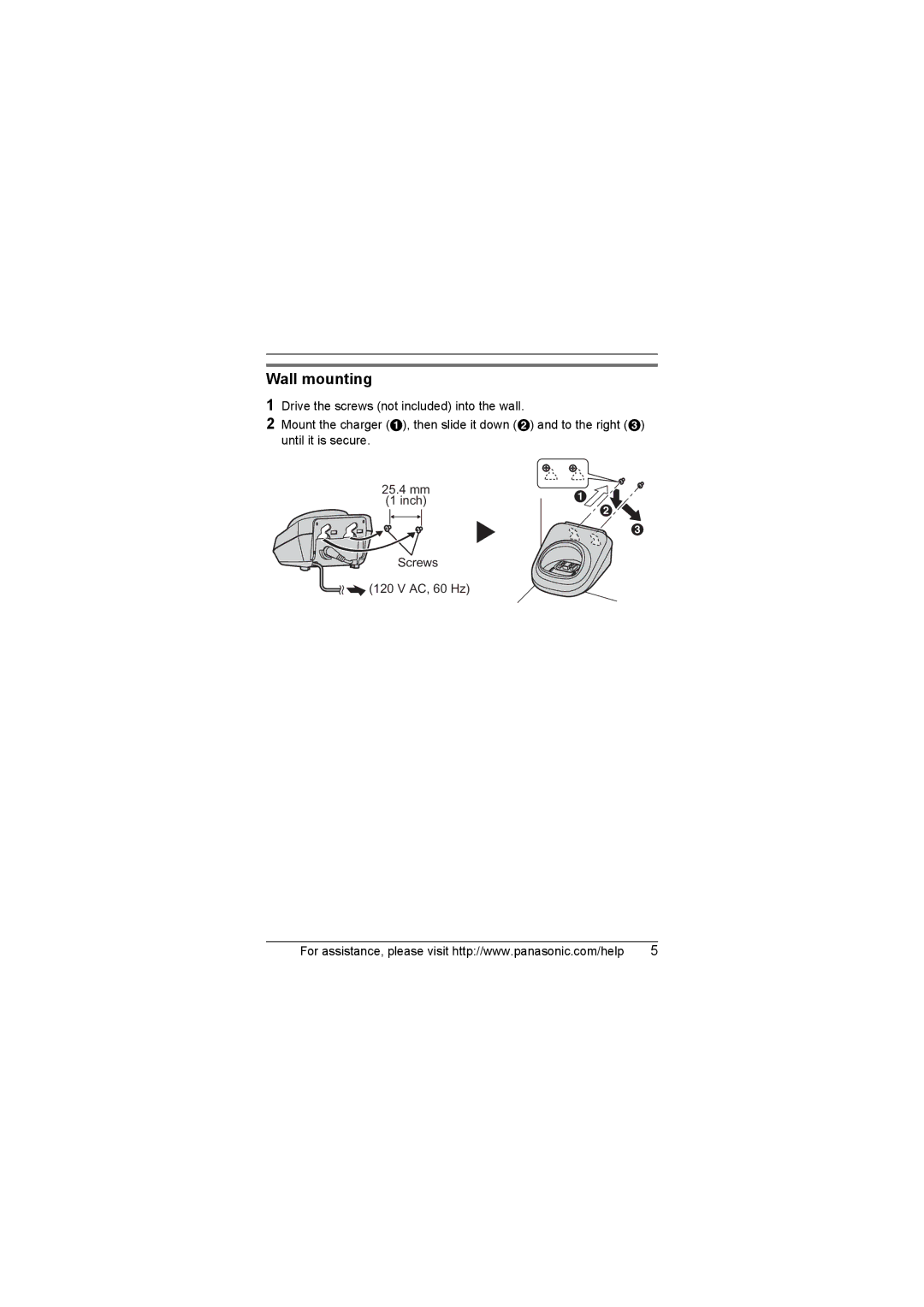 Panasonic KXTGA630 installation manual Wall mounting 