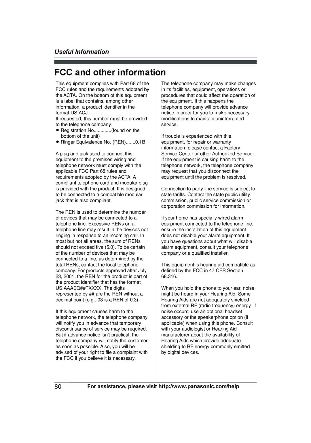 Panasonic KXTGA660B, KX-TGA660B, KXTGA410B, KX-TGA660M, KX-TG7645M, KX-TG7644M, KXTG7623B FCC and other information 