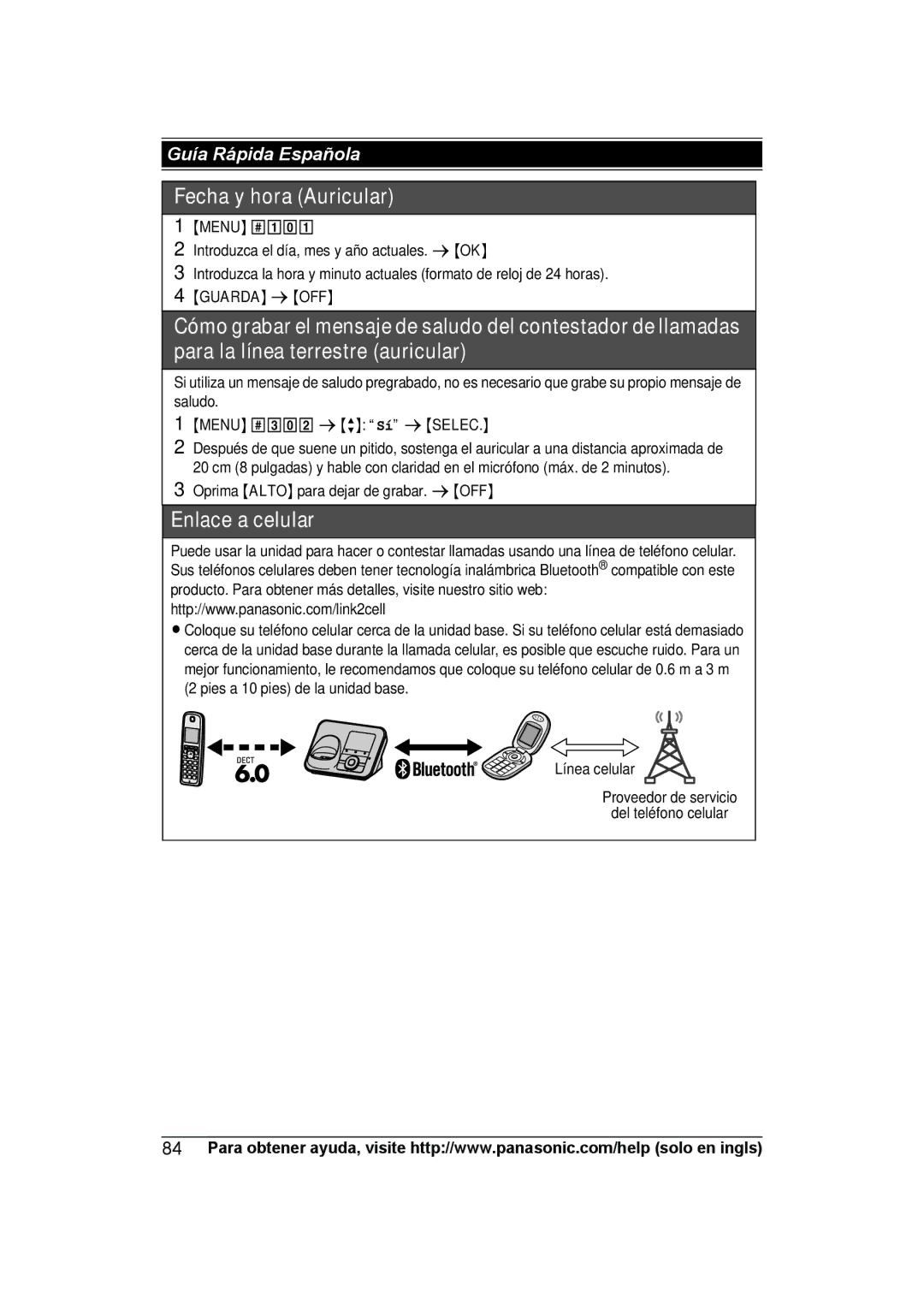 Panasonic KX-TG7642M, KXTGA660B, KX-TGA660B, KXTGA410B, KX-TGA660M, KX-TG7645M, KX-TG7644M Fecha y hora Auricular, Guarda s OFF 