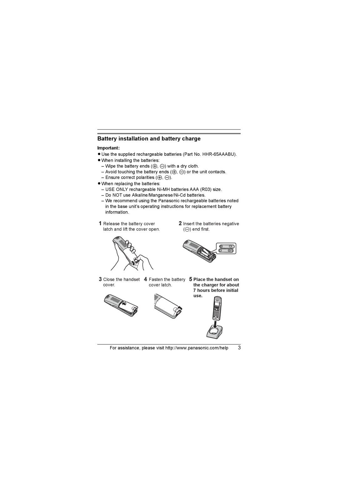 Panasonic KXTGA935 installation manual Battery installation and battery charge, Use 