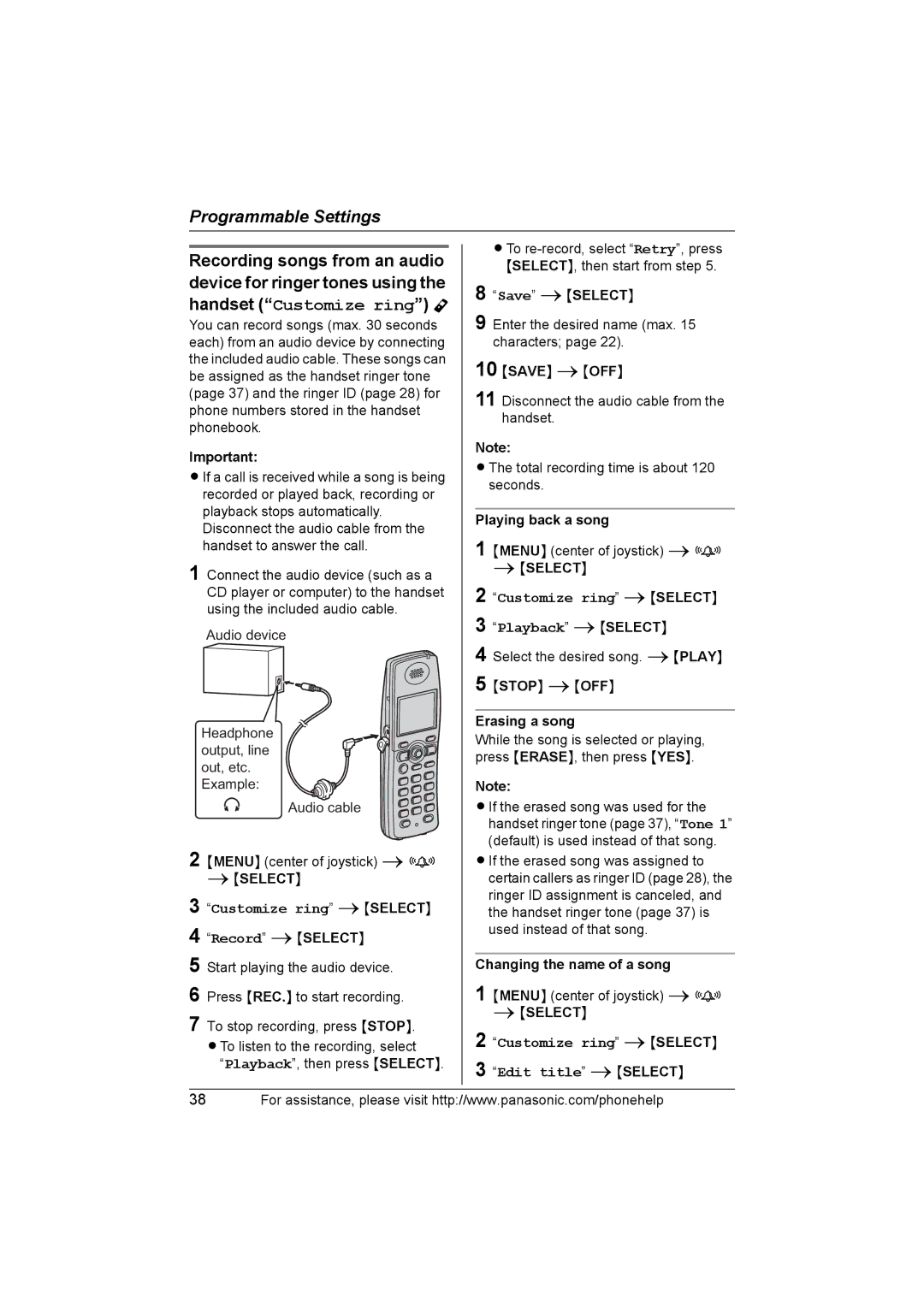 Panasonic KXTH111 operating instructions Customize ring iSELECT Playback iSELECT, Customize ring iSELECT Edit title iSELECT 