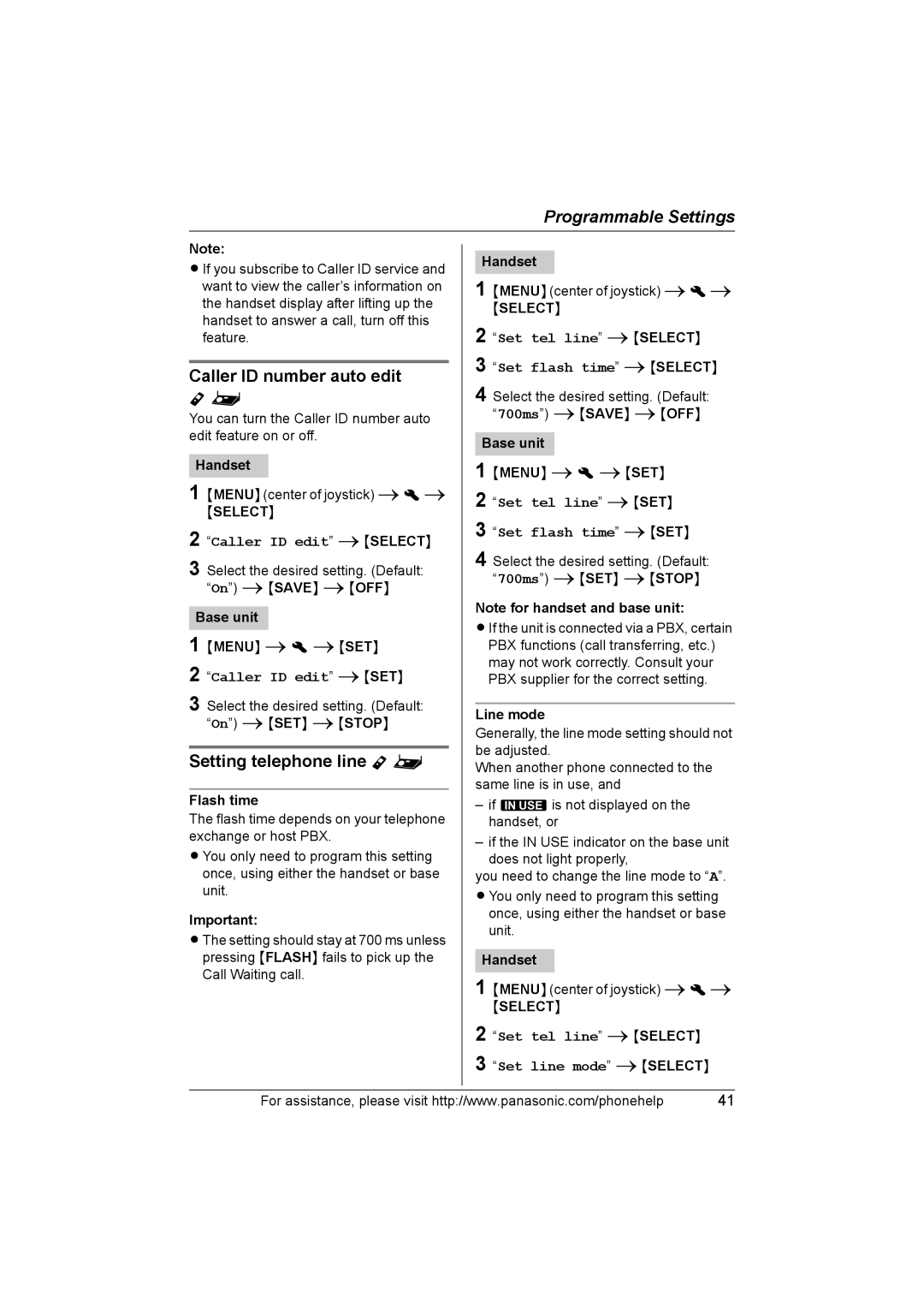 Panasonic KXTH111 operating instructions Caller ID number auto edit, Setting telephone line Y 