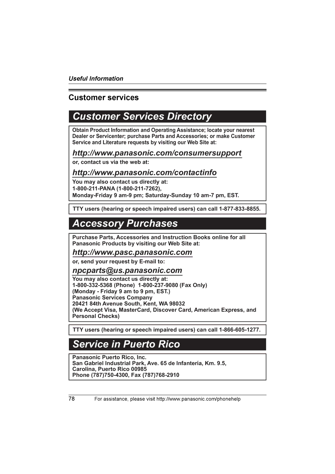 Panasonic KXTH111 operating instructions Customer Services Directory, Customer services 