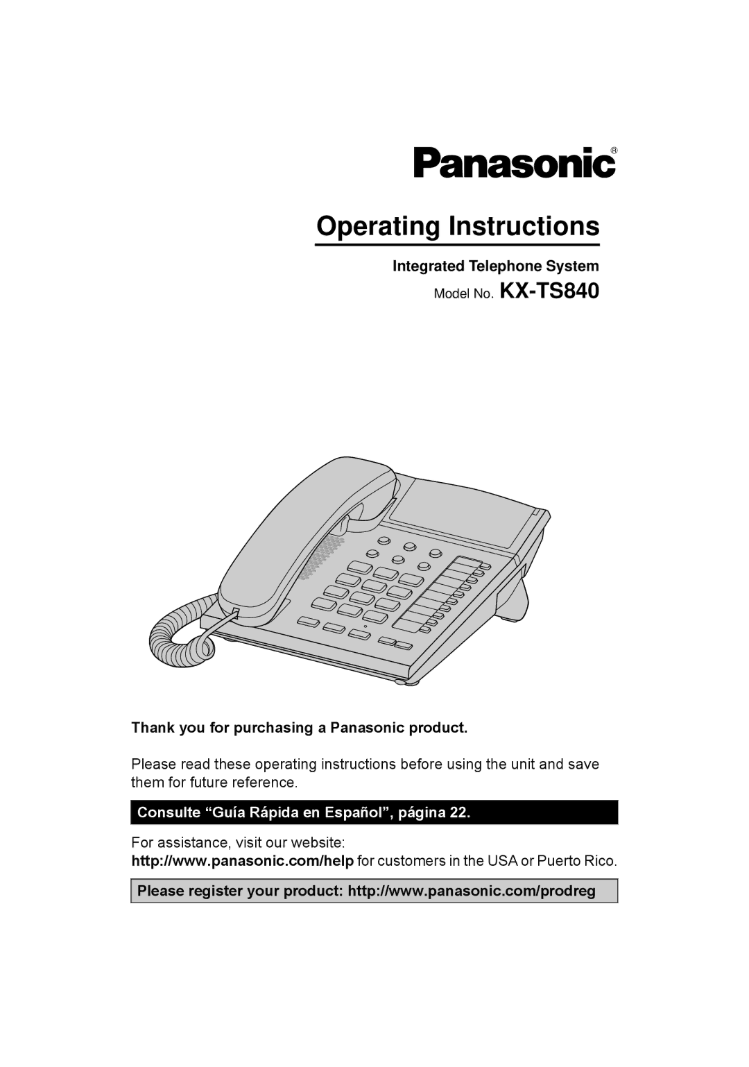 Panasonic KXTS840B operating instructions Operating Instructions 