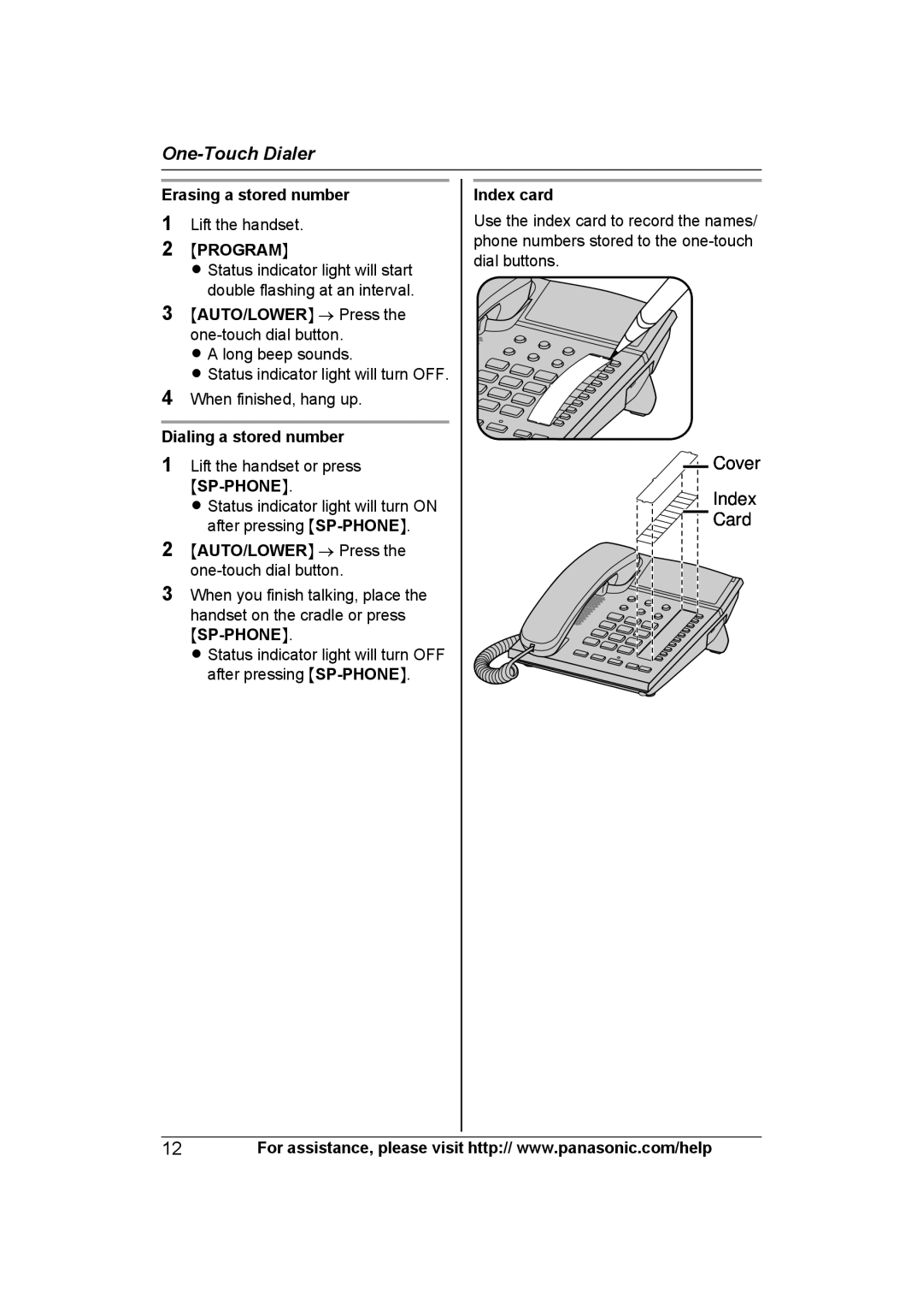 Panasonic KXTS840B operating instructions MAUTO/LOWERN → Press the one-touch dial button, Index card 