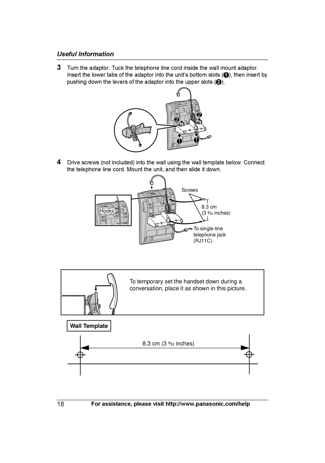 Panasonic KXTS840B operating instructions Wall Template 