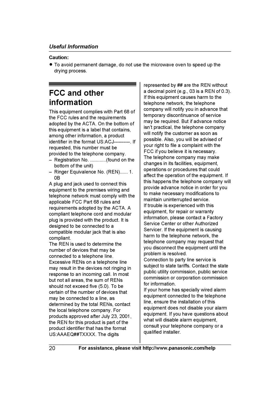 Panasonic KXTS840B operating instructions FCC and other information 