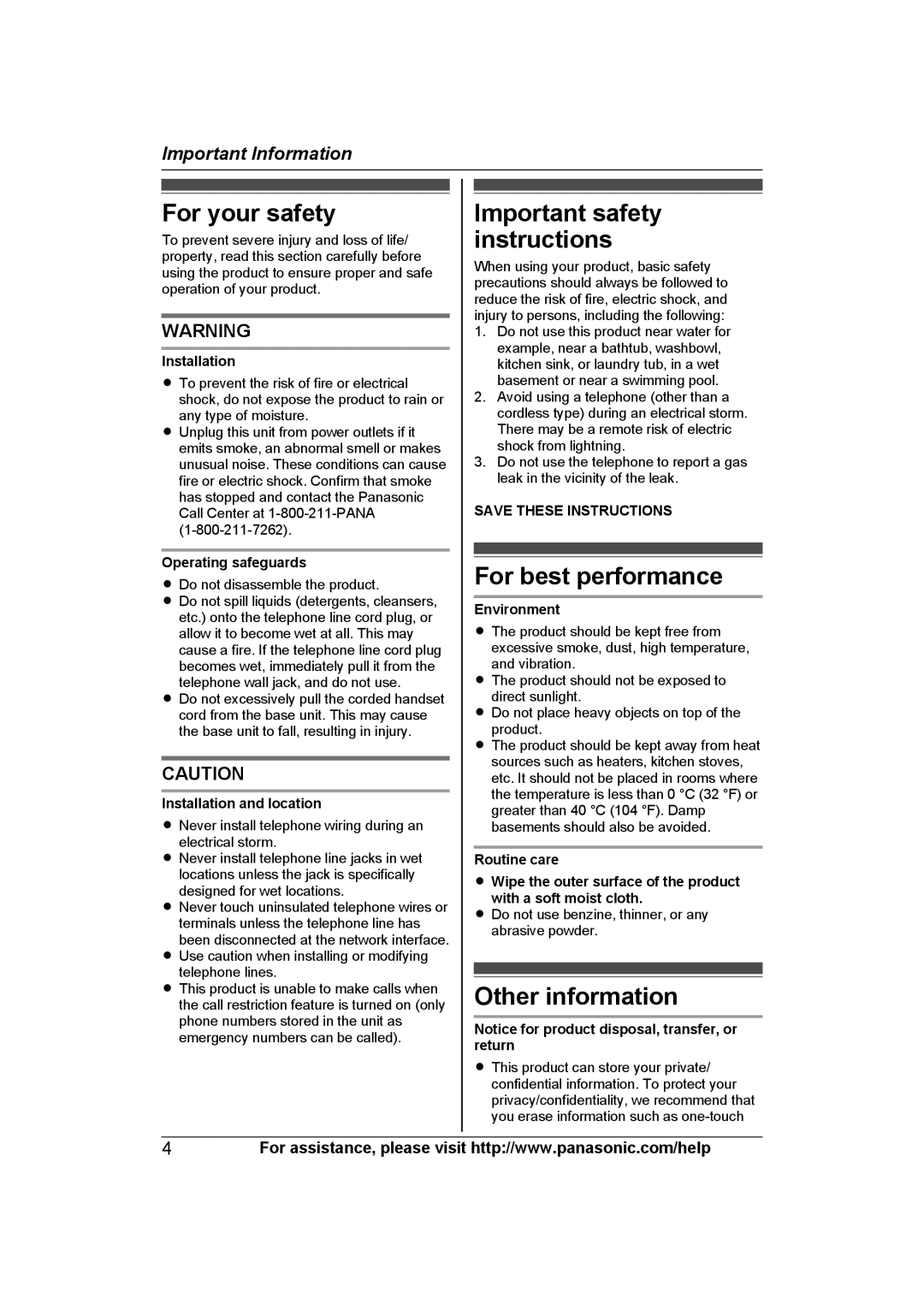 Panasonic KXTS840B operating instructions For your safety 