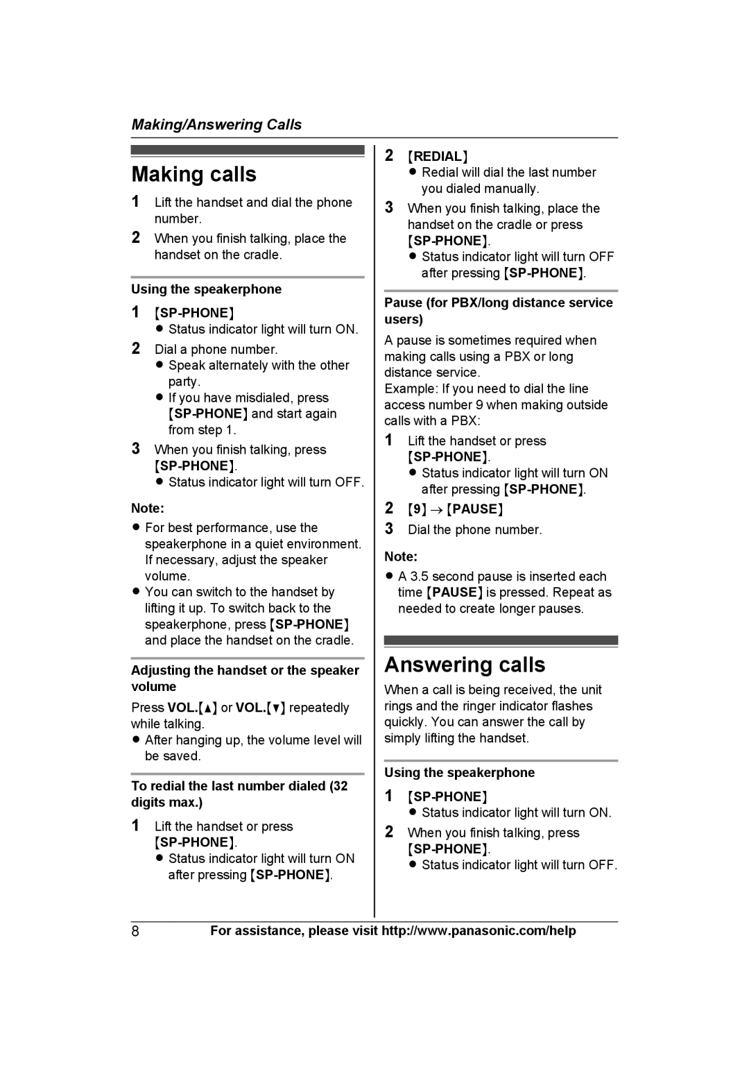 Panasonic KXTS840B operating instructions Making calls, Answering calls 