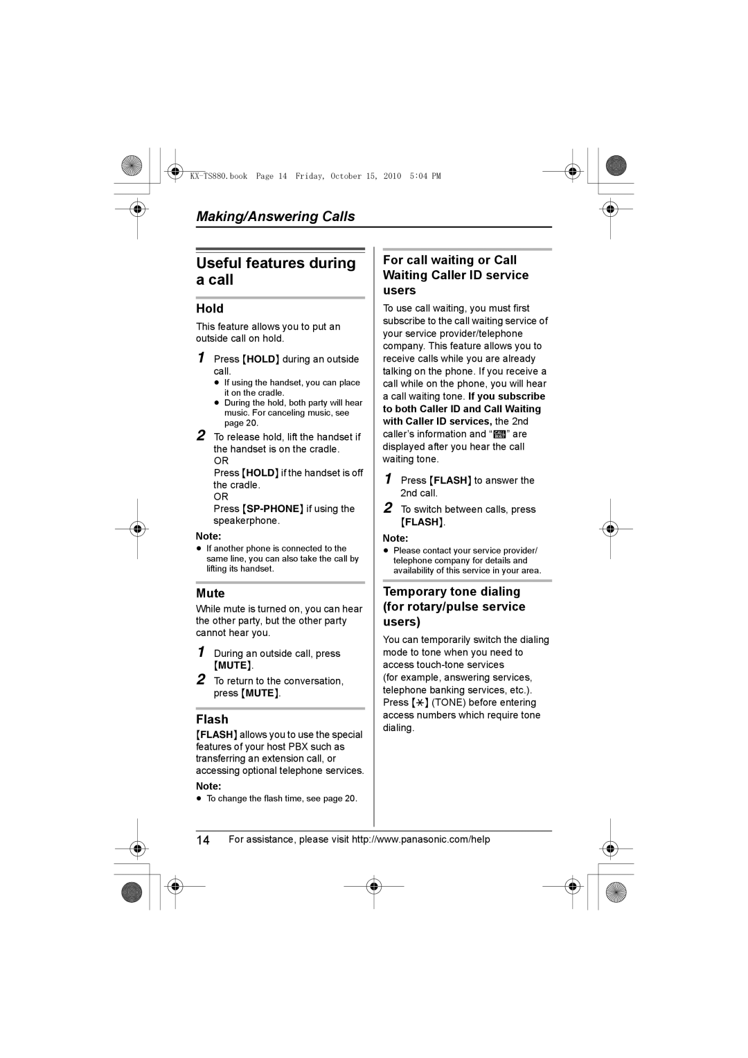 Panasonic KXTS880B, KX-TS880B operating instructions Useful features during a call 